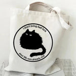sac main femme toile chat cartoon noir blanc motifs animaux décontracté sans fermeture éclair