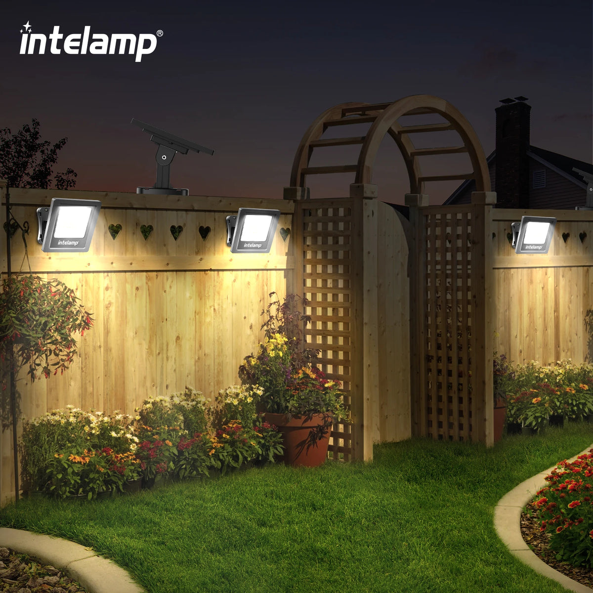 projecteur solaire moderne panneaux solaires led noir ip65 étanche urgence vis fixations