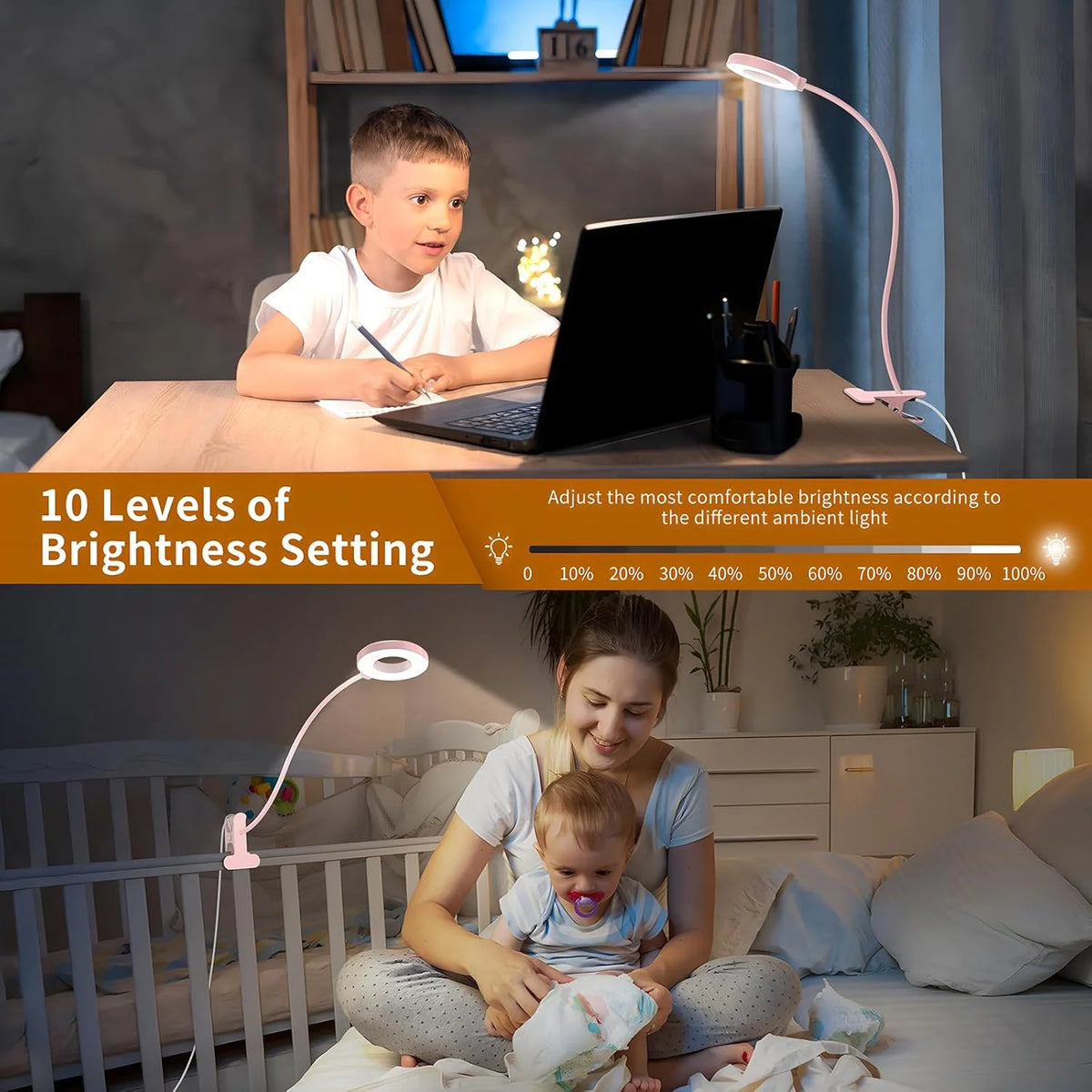 lampe led rose pâle flexible portable clip usb charge moderne