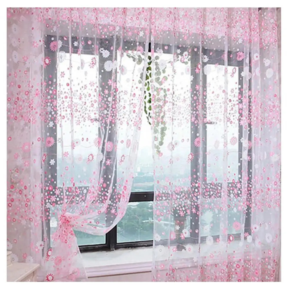 rideau floral transparent décoration intérieure motifs naturels bleu violet vert rose jaune decoration
