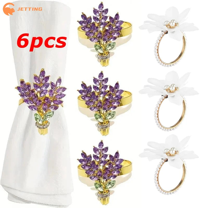 porte serviettes décoratifs violet floral élégants pierres précieuses pièces set festif mariage