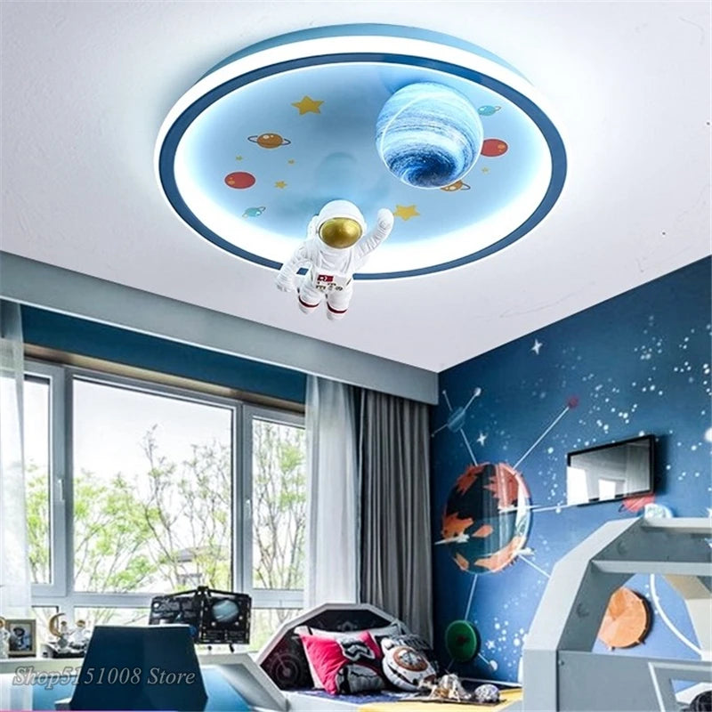 plafonnier led bleu clair astronautes planètes étoiles moderne spatial chambre enfants