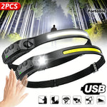 lampe frontale rechargeable noire jaune fluo rayures ajustable détecteur mouvement COB LED strobe camping