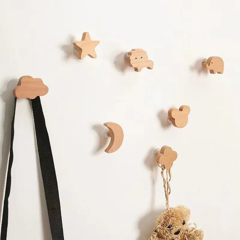 crochet mural bois forme animal décoration chambre enfant porte manteau adhésif minimaliste