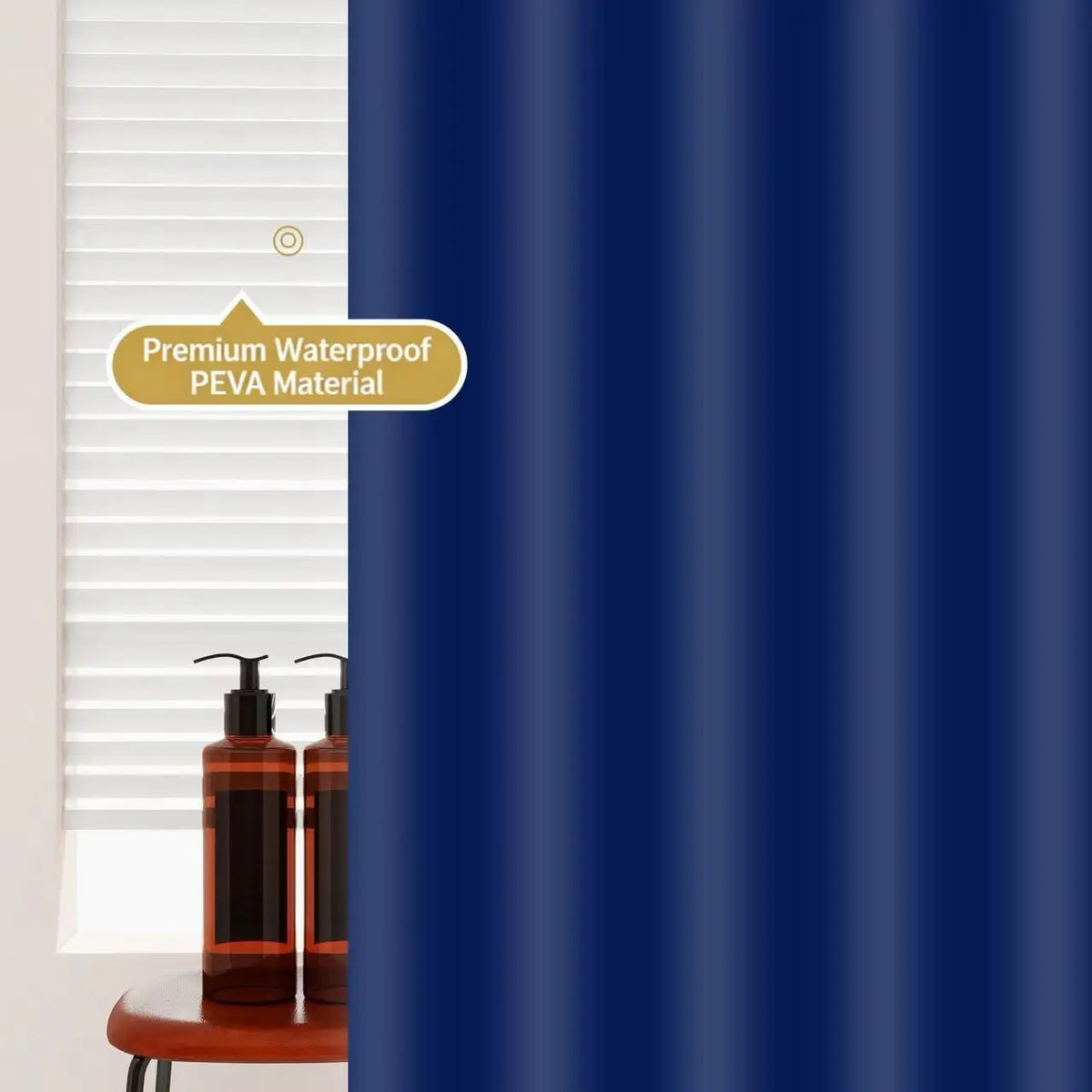 rideau douche bleu marine uni moderne imperméable éva respectueux environnement crochet toile