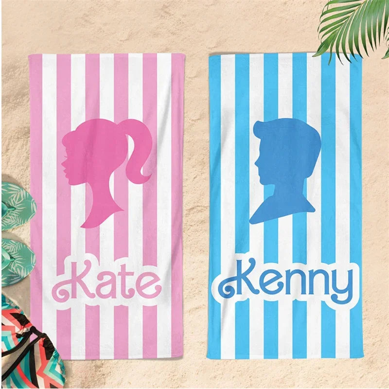serviette plage personnalisée grande grande nom rayures horizontales coton absorbant natation