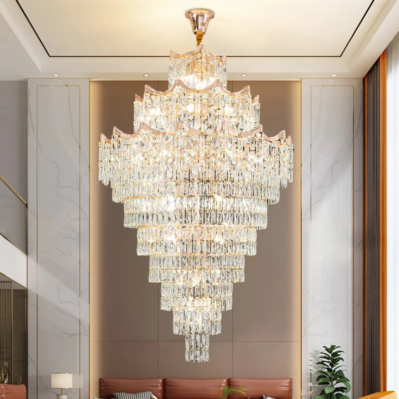 lustre cristal moderne salon doré transparent élégant haute led semi encastrée