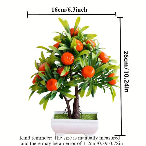 arbre artificiel orange feuilles vertes tronc noir décoration intérieure pot blanc gazon synthétique réaliste