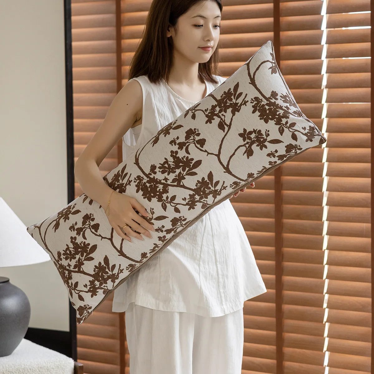 housse coussin adhésive moderne motif floral rectangle 35x90cm polyester decoration adhésif tassel opaque