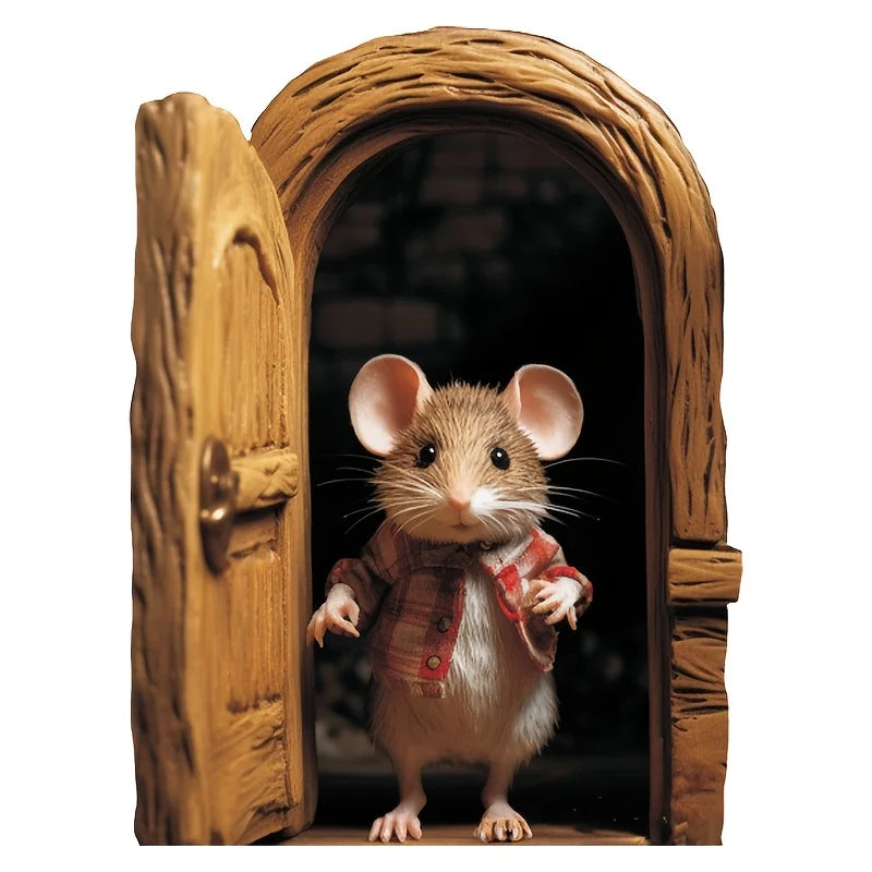 autocollant mural réaliste souris porte poignée adhésif pvc marron beige gris blanc noir décoration