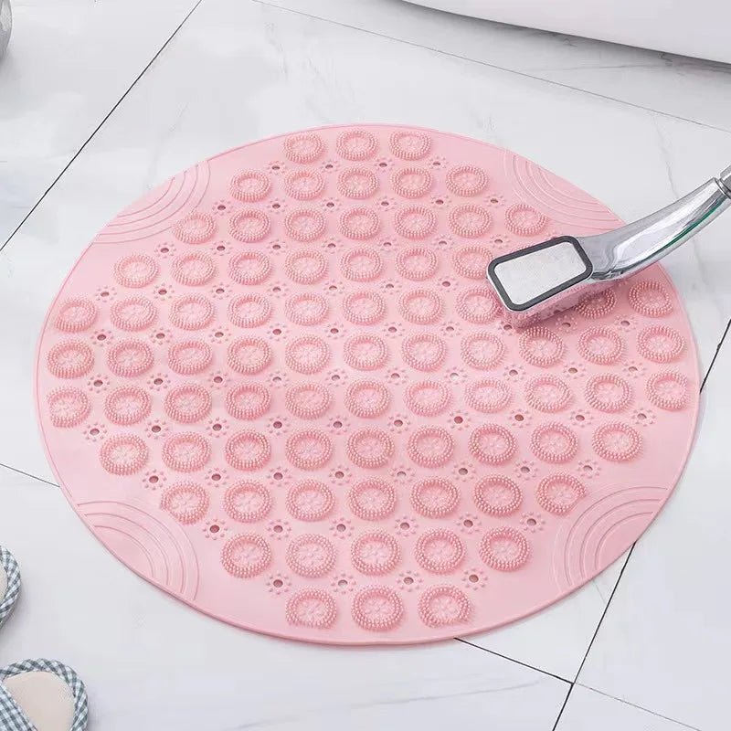 tapis bain antidérapant rond rose bleu clair beige gris embouts ventouses moderne minimaliste