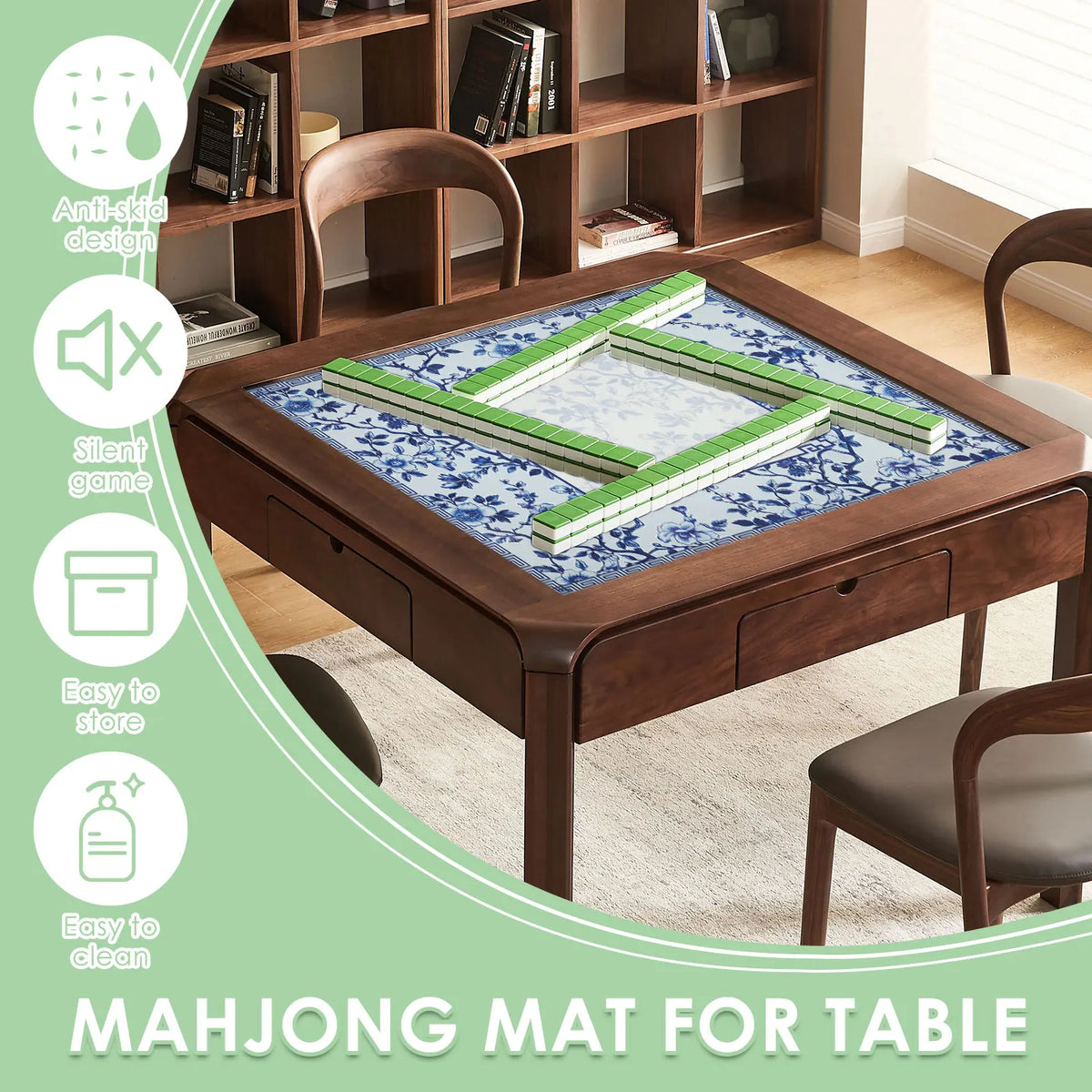 tapis jeu mahjong fleurs bleues classique sac rangement blanc floral table partie événement familial