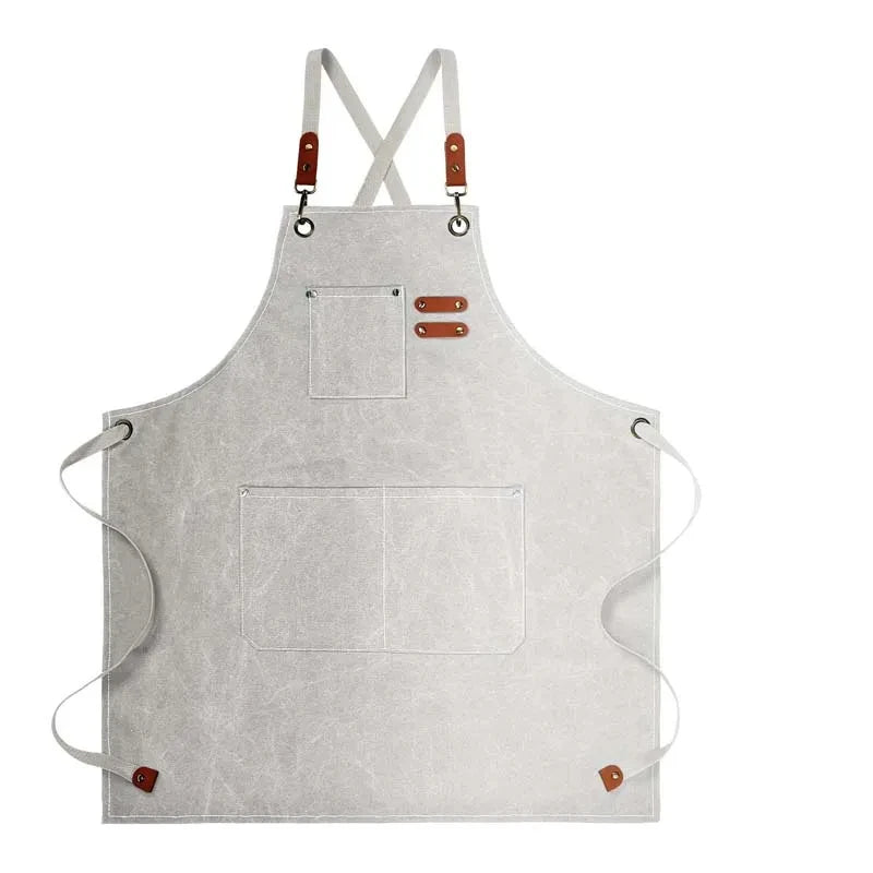 tablier travail toile coton vintage noir gris beige poches outils écrous cuir