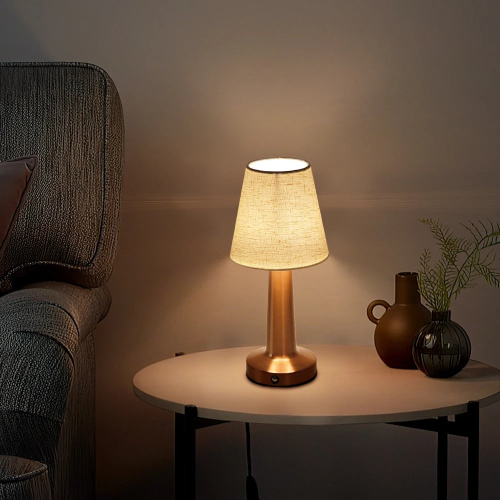 lampe table moderne or abat jour tissu rechargeable tactile chambre coucher led beigeclair
