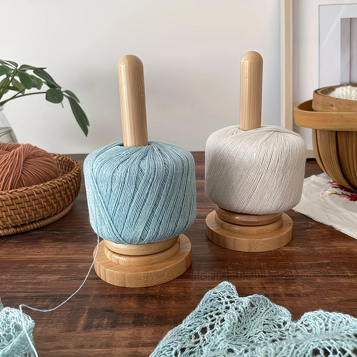 supports bobines bois grain visible organisateur fil tricot broder rustique minimaliste 18cm haute rusticité