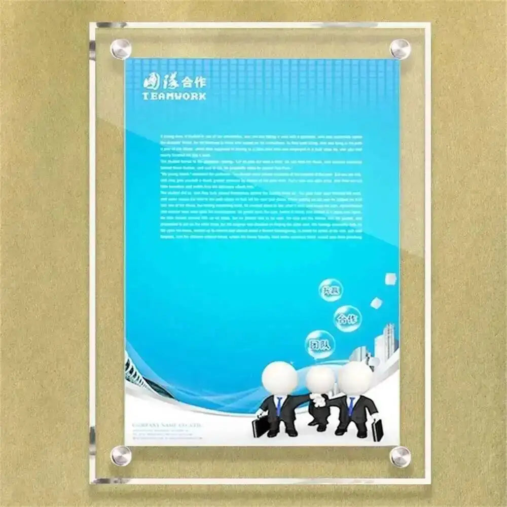 cadre publicitaire transparent moderne clips acrylique a4 fixations illustrations textes