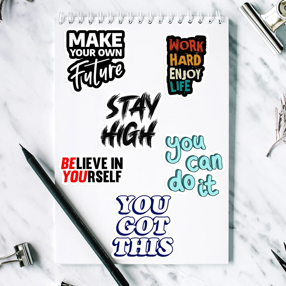 sticker autocollant texte motivant moderne multicolore étanche scrapbook journal portable téléphone bouteille vinyle pvc