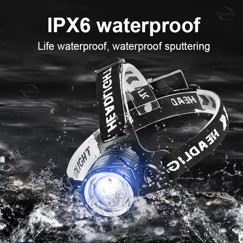 lampe frontale led rechargeable puissante pêche camping exploration headlamp noir adjustable