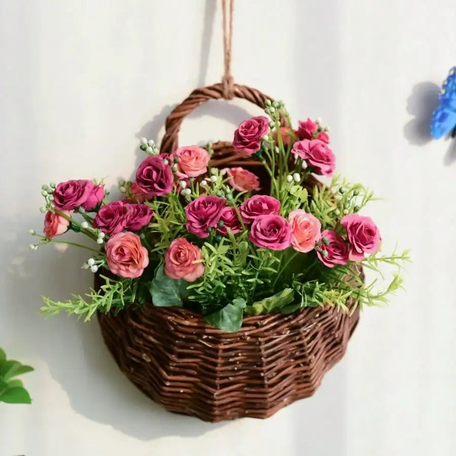 paniers suspendus marron clair tissage osier rustique cordelette plante artificielleintérieur decoration fait main