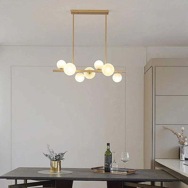 suspension lumineuse moderne boules translucides or blanc ampoules led 12 têtes cuivre