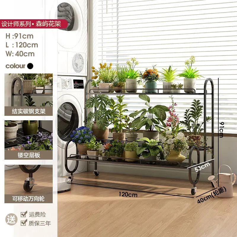 étagère métal mobile moderne roulettes blanc noir plante pot extérieur assemblage facile