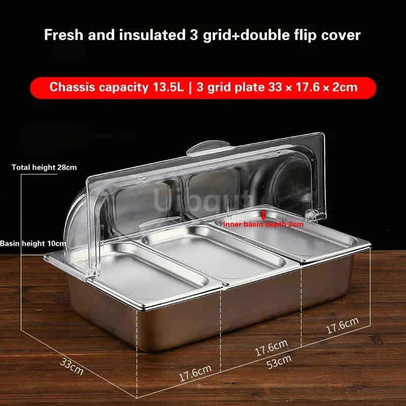 bac alimentaire acier inoxydable couvercle transparent poignée buffet cuisine moderne
