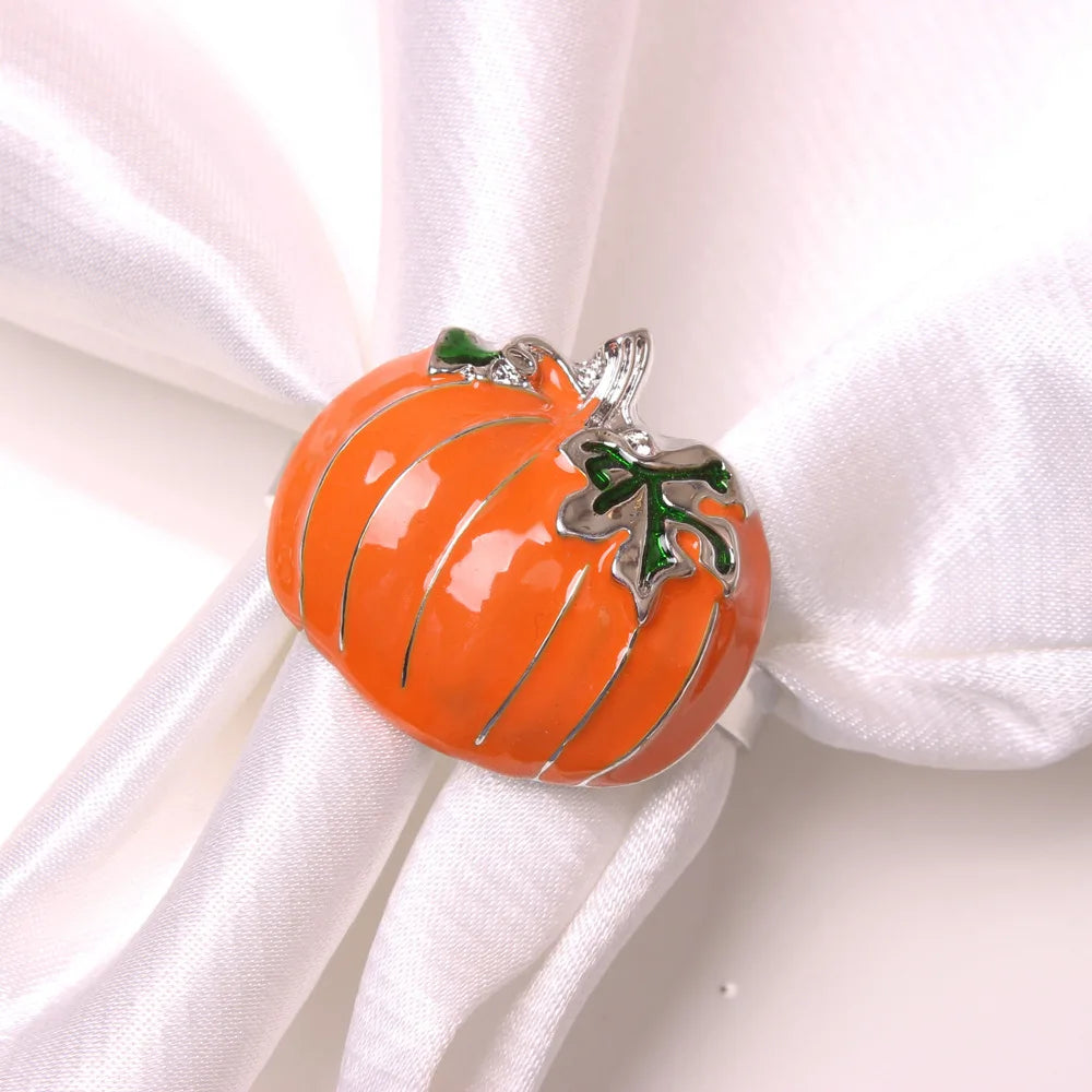 anneaux citrouille métal orange feuille d'erable automne décoration table halloween serviettes rond métal respectueux
