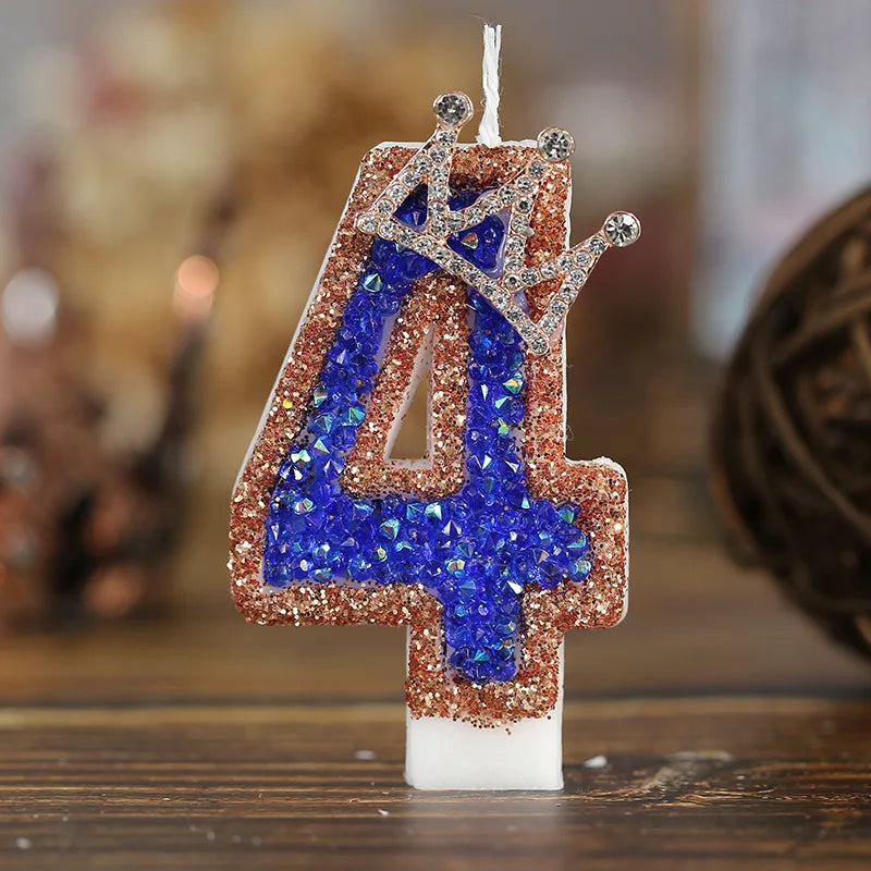 bougies forme chiffre anniversaire blanches bleues strass dorés festives