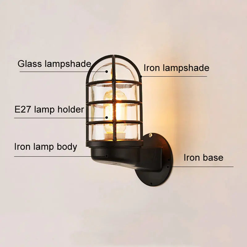 lampe murale industrielle vintage verre transparent noir bronze métal rustique E27