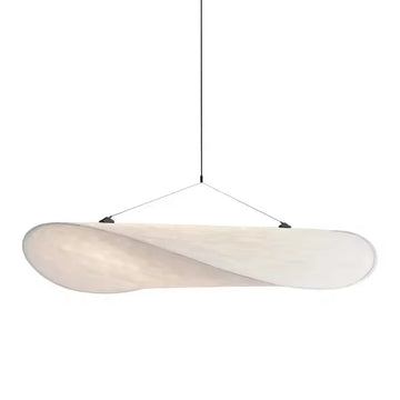 Suspension lumineuse moderne métal soie blanc beige opaque câble suspension salon chambre d'hôtel