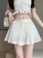 Jupe plissée rose princess romantique dentelle translucide été femelle mini courte