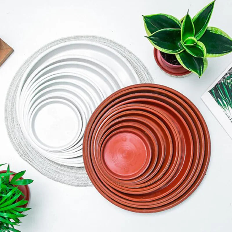 assiettes rondes concentriques modernes blanc rouge brun pot fleur saucière plateau jardin poterie plastique
