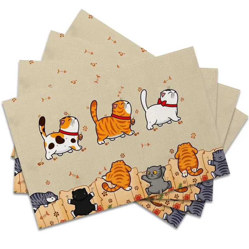 tapis table illustration chats colorés fond beige tissage léger cartoon printemps été automne hiver