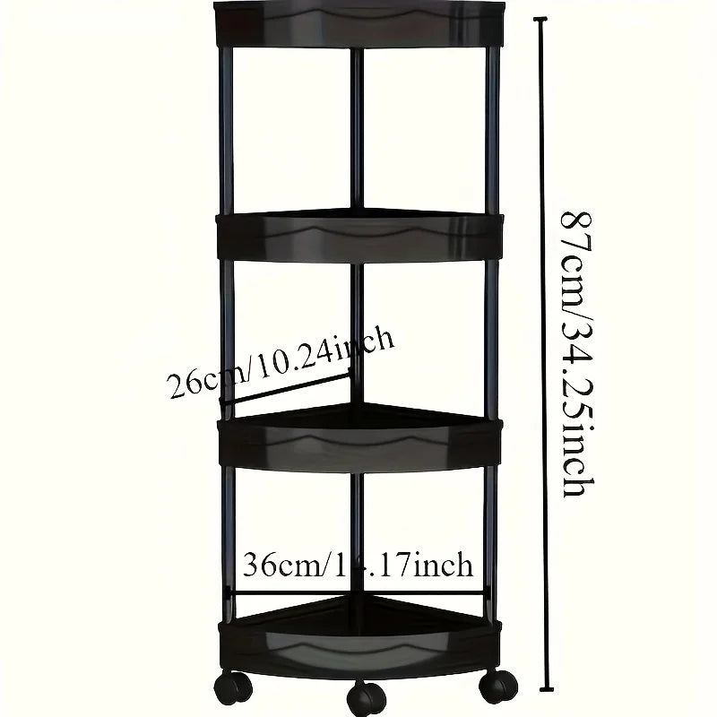 étagère angle pliable noir blanc moderne niveaux multifonctionnelle salle bain cuisine cosmétiques roulettes pratiques