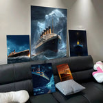 affiches murales titanic bleu noir blanc impressionnistes nuit lumière glace vague cadres