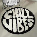 tapis rond polyester chill vibes antidérapant moderne salon chambre noire blanche