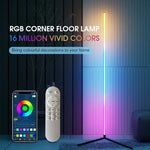 lampe sol rgb moderne multicolore télécommande application mobile pied triangle