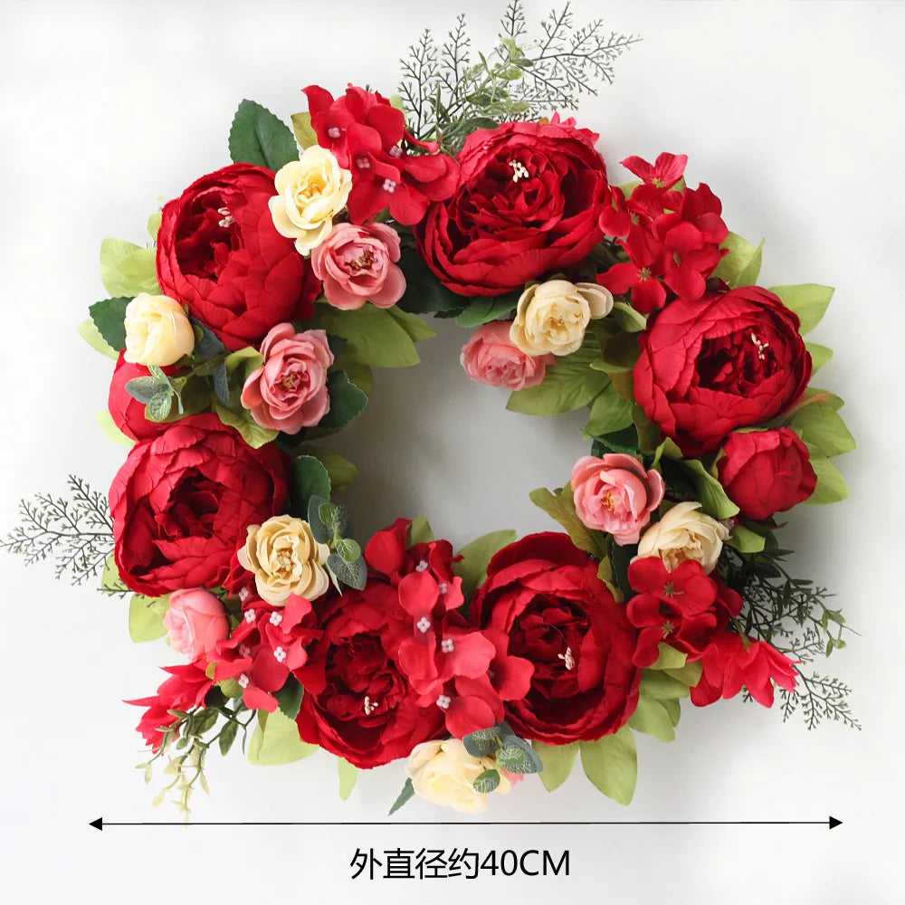 couronne florale vintage rose blanche feuilles vertes fleurs artificielles intérieur mariage table porte
