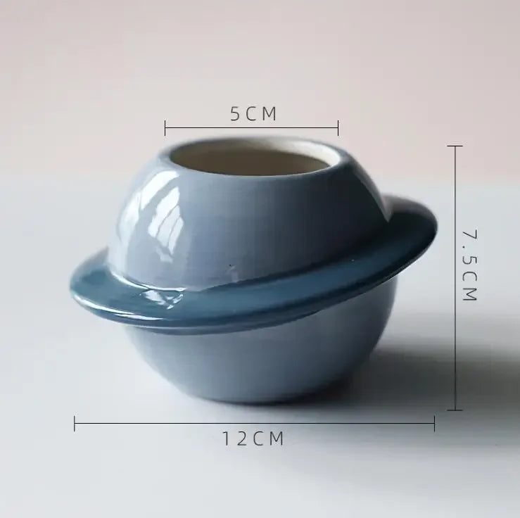 cache pot céramique bleu clair points noirs moderne plante succulente glacé