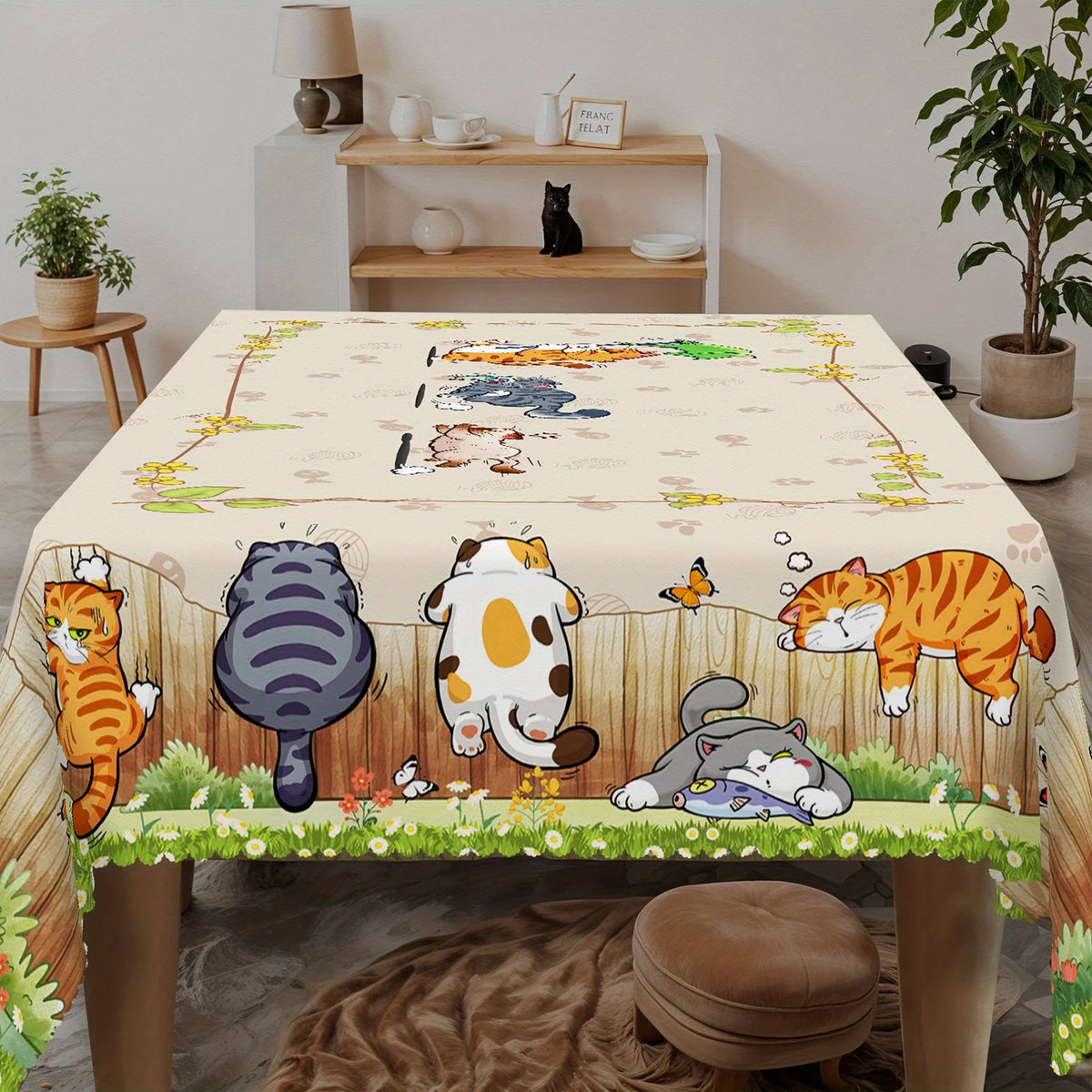 nappe table motif chats papillons floral printemps été moderne réutilisable polyester maison