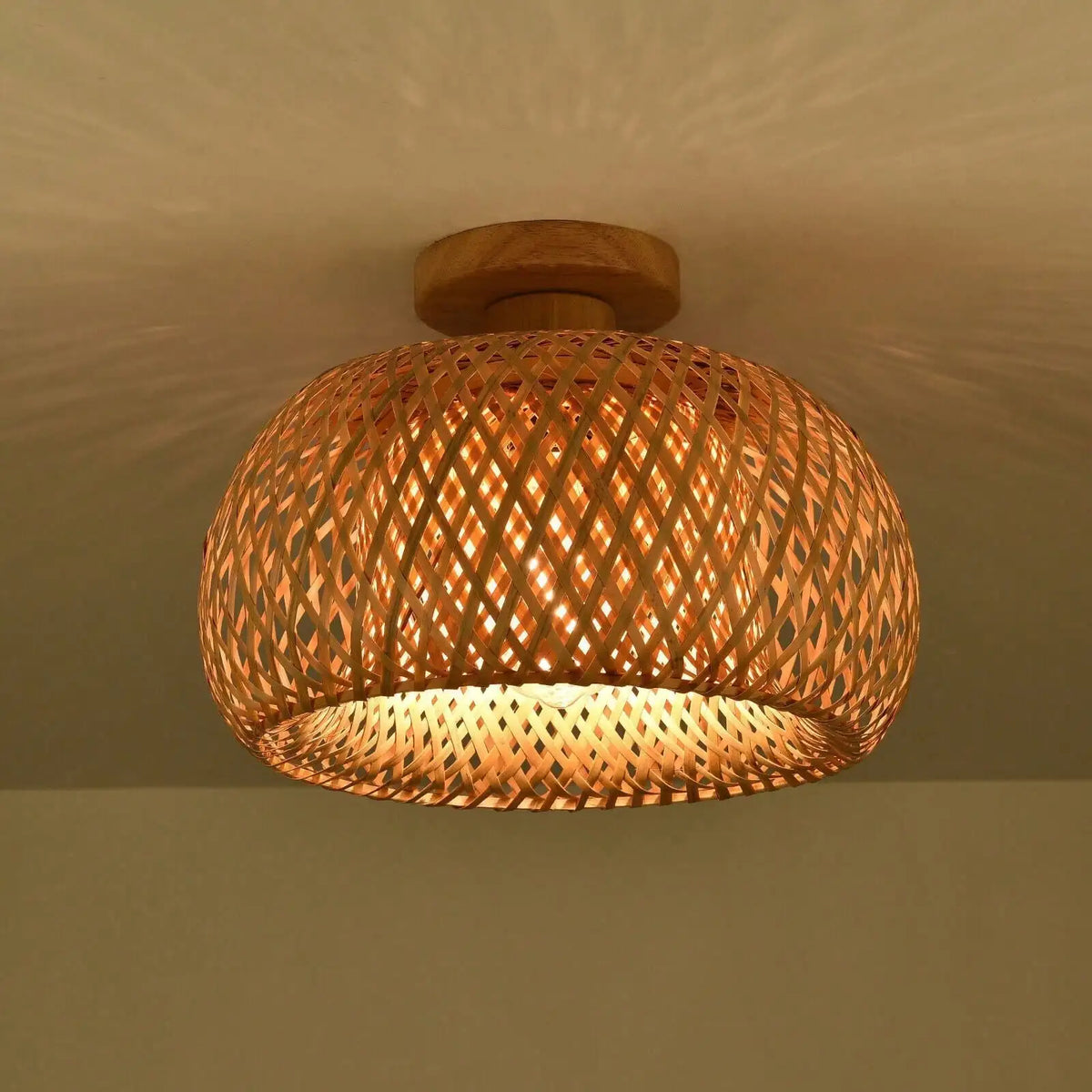 lampe suspendue tissage bambou naturelle moderne rustique 30cm 38cm lumière chaude blanc