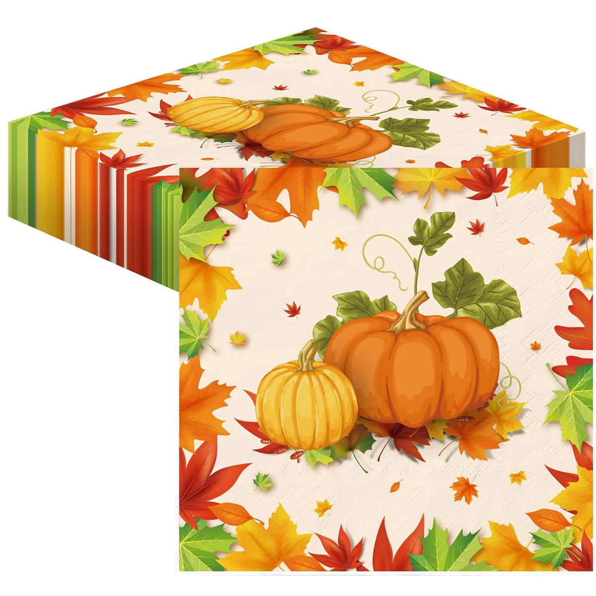 serviettes table automnales feuilles citrouilles motifs floraux orange jaune rouge beige pack 20 pack