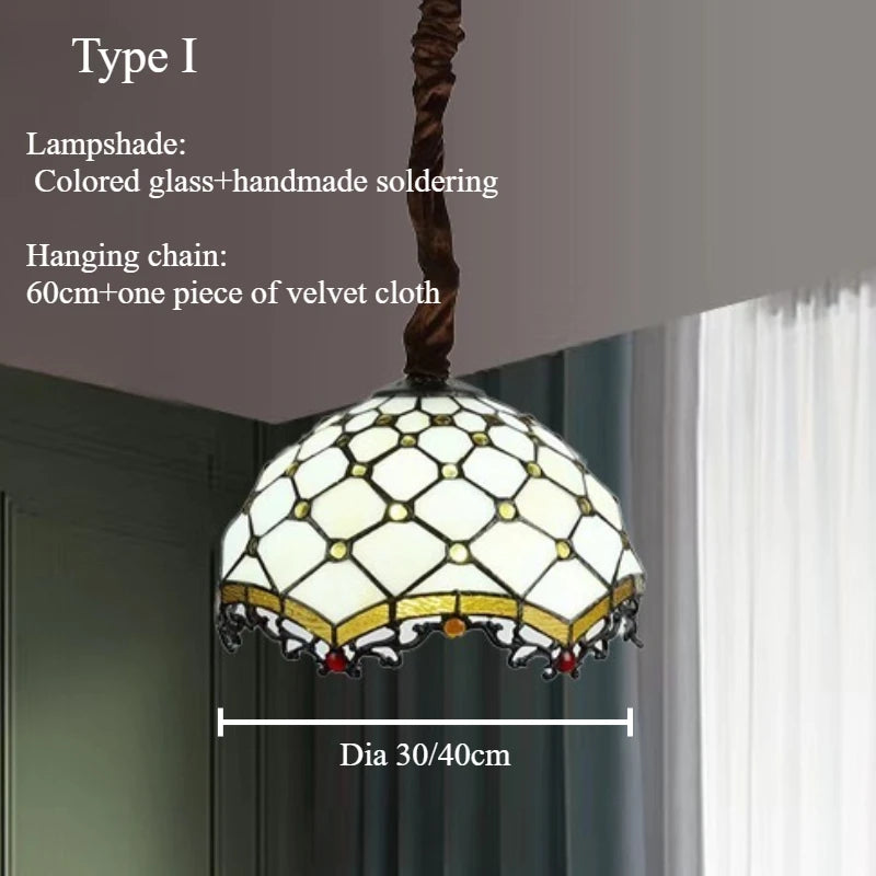 lampe suspendue tiffany multicolore art nouveau vintage motifs floraux chaîne métallique