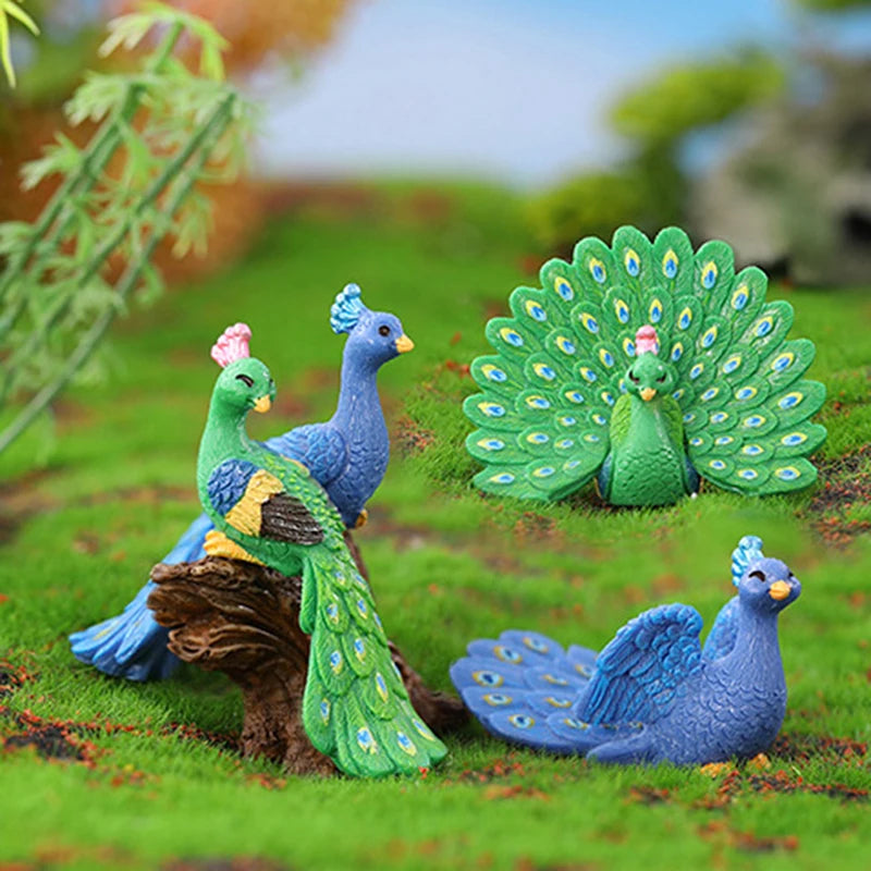 décoration jardin oiseau paon résine verte bleue plumes brillantes réaliste pastelextérieur