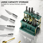 support cuisine moderne vert rayures couteaux fourchettes cuillères scies baguettes organiser gain place