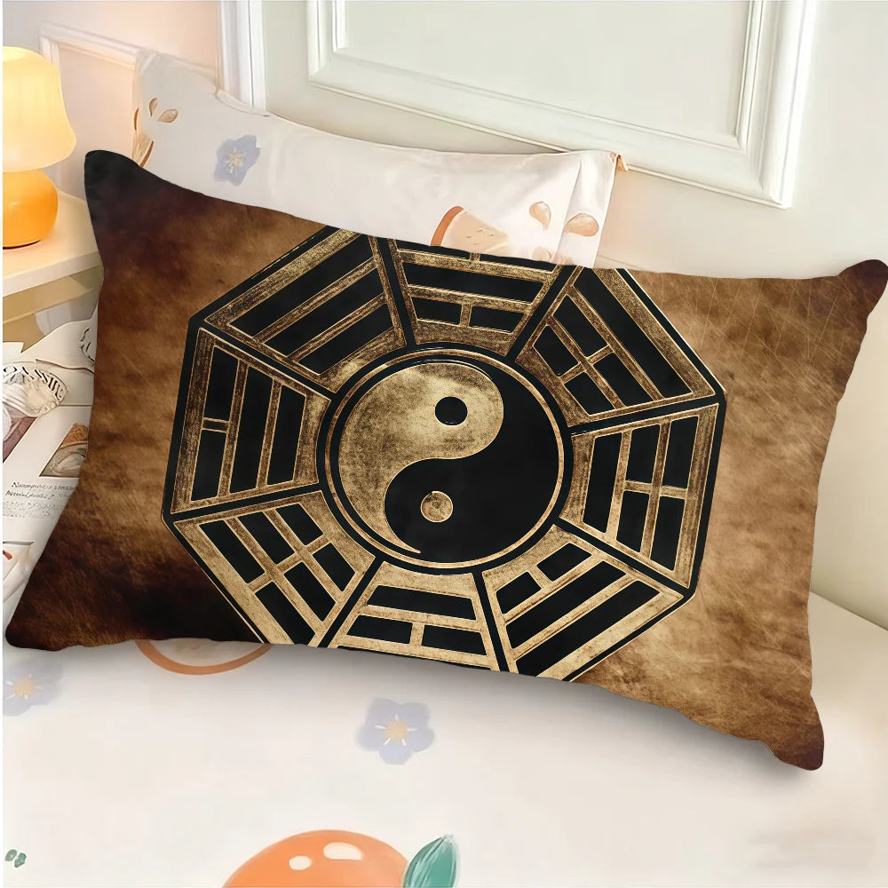 housse coussin yin yang symbole chinois noir minimaliste 100 polyester double face 30x30cm 40x40cm