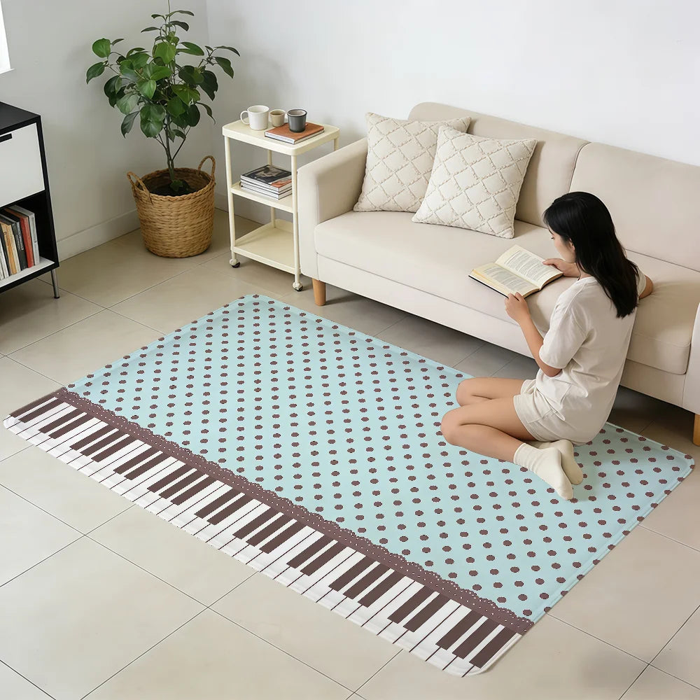 tapis moderne piano key polka dot bleu clair marron antidérapant intérieur extérieur chambre salon