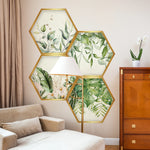 cadres hexagonaux adhésifs feuilles tropicales fleurs modernes or vert blanc chambre salon decoration