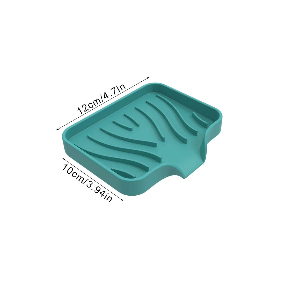 support savon silicone auto drainant moderne gris vert rayures ondulées brosse dents savon bouteille