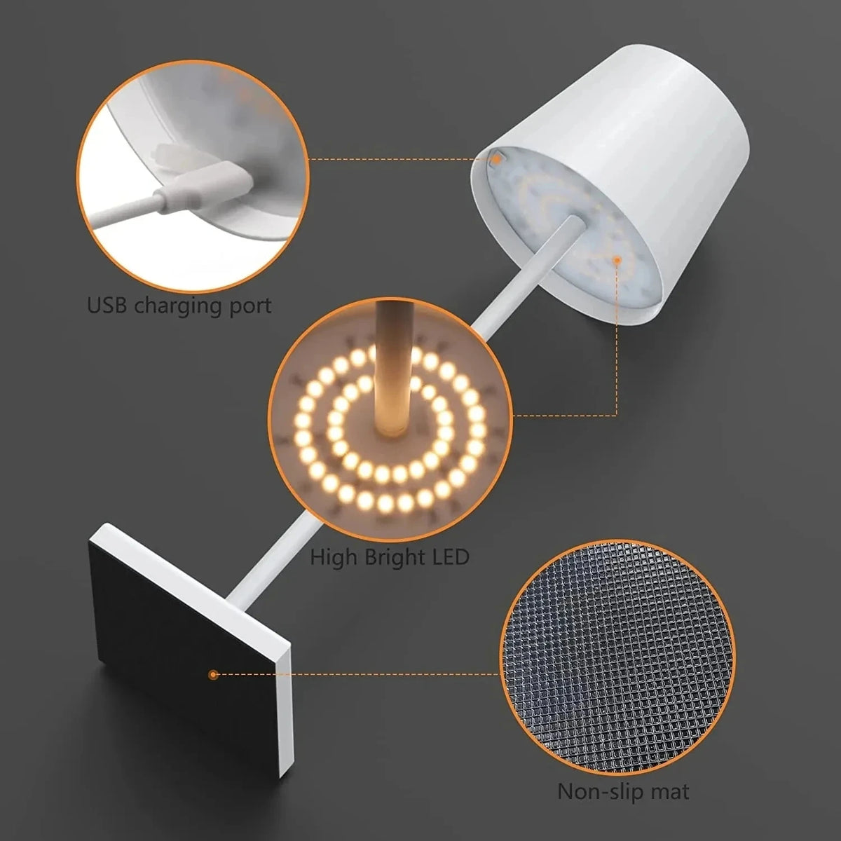 lampe table led rechargeable gris doré rose bleu noir touch control moderne minimaliste